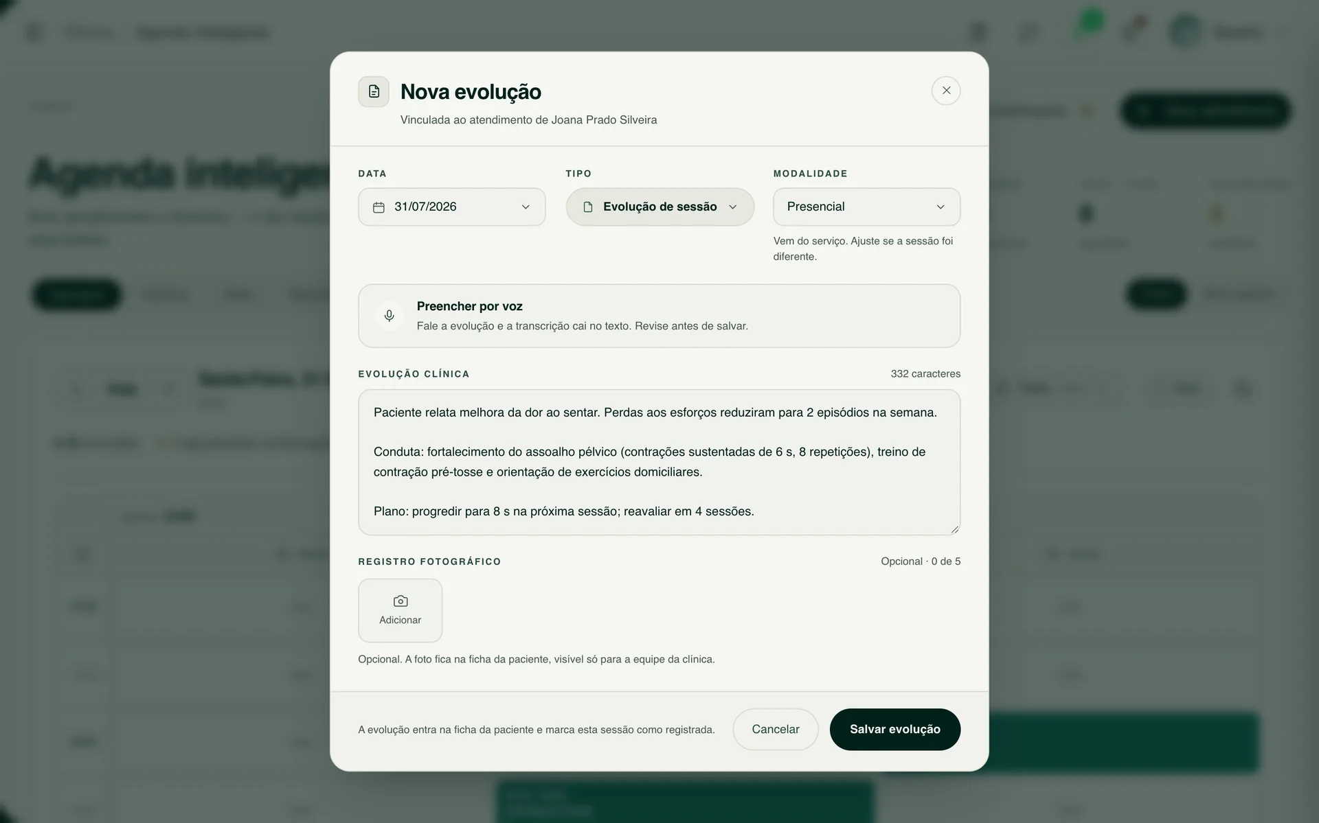Janela Nova evolução vinculada ao atendimento, com preenchimento por voz e registro fotográfico
